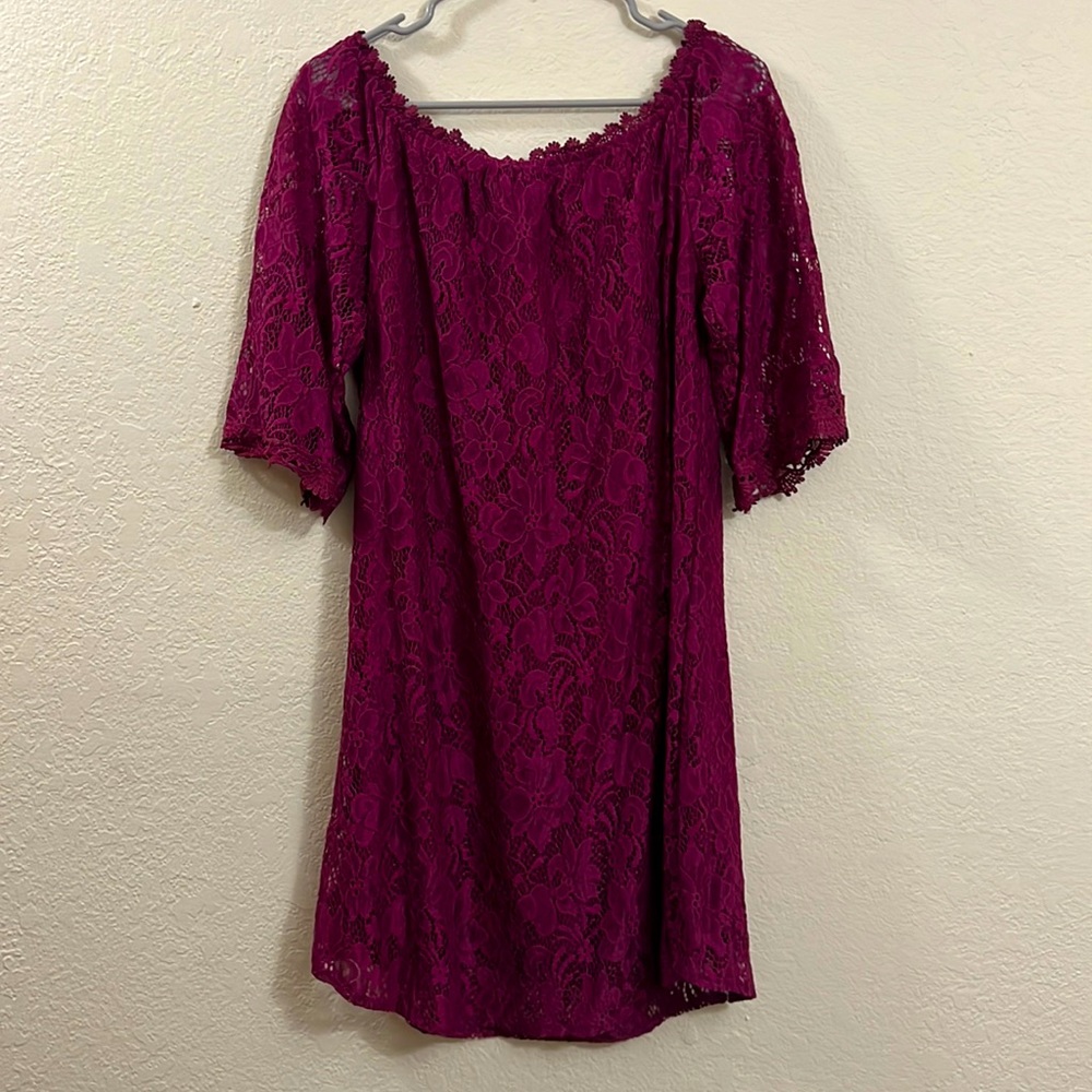 Large Maroon/Purple Knee-Length Lace Dress